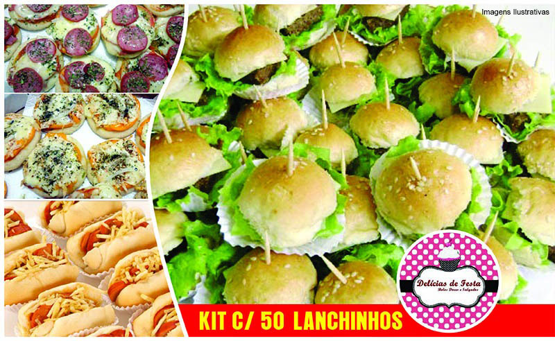 Kit  50 Mini Lanchinhos: pizza, hot dog ou hamburguer