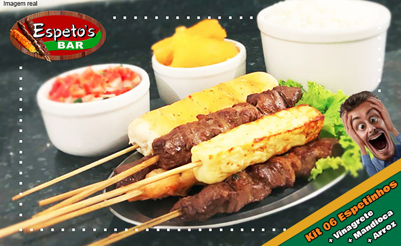 Kit com 06 Espetinhos + Acompanhamentos no Espetos Bar