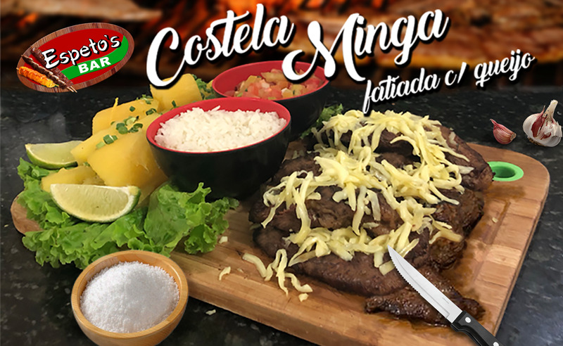 Costela Minga Fatiada com Queijo  + Acompanhamentos